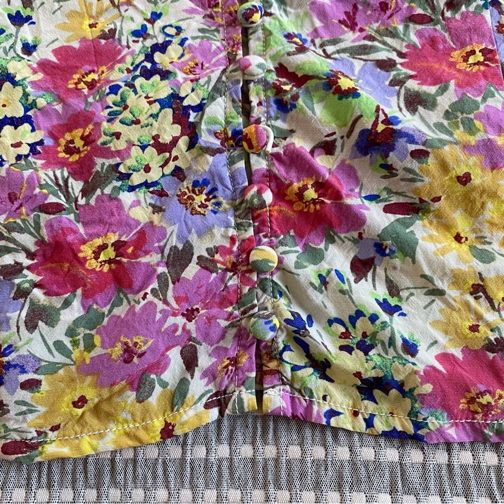 Gap Crepe Flutter-Sleeve Top Spring Multi Floral V Neck Short Sleeve Small Crop - Picture 9 of 13